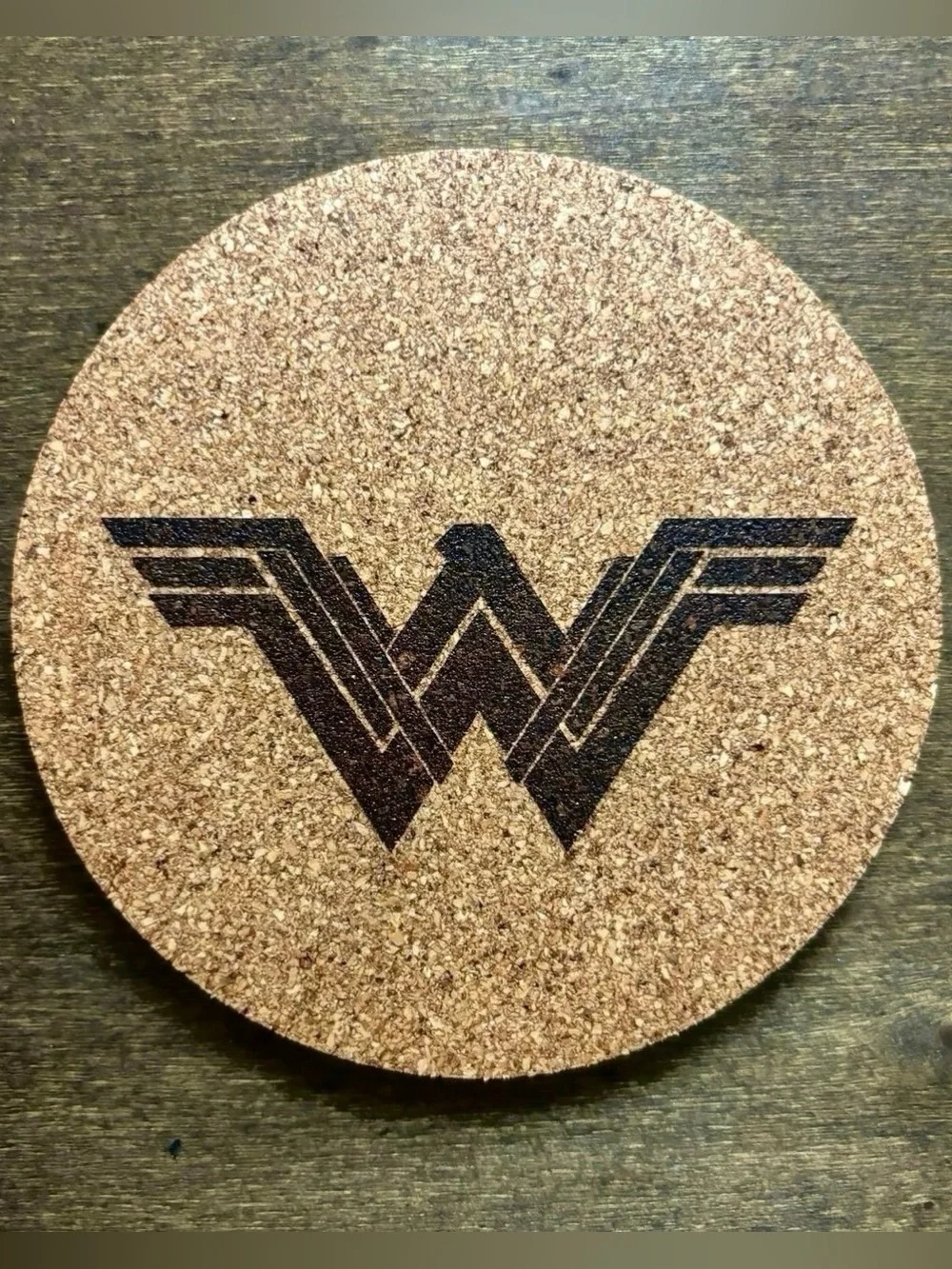 Wonder Woman Symbol Laser Engraved Cork Coaster